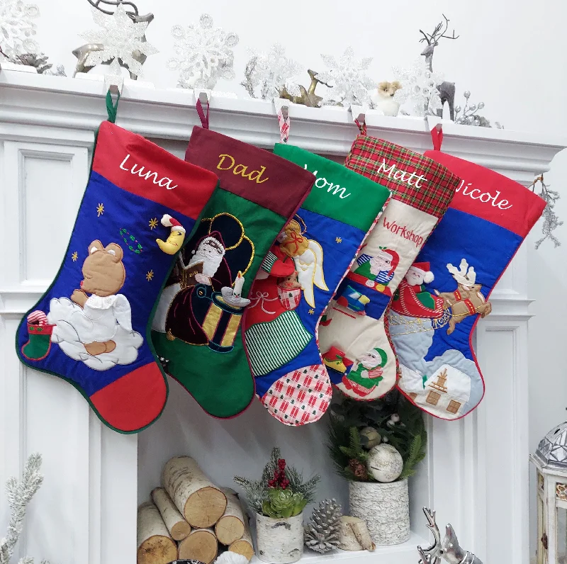 Old World Christmas Stockings | Handmade Grandma Style Xmas Decor Santa Angel Sleigh Vintage Advent Kids Interactive Decoration