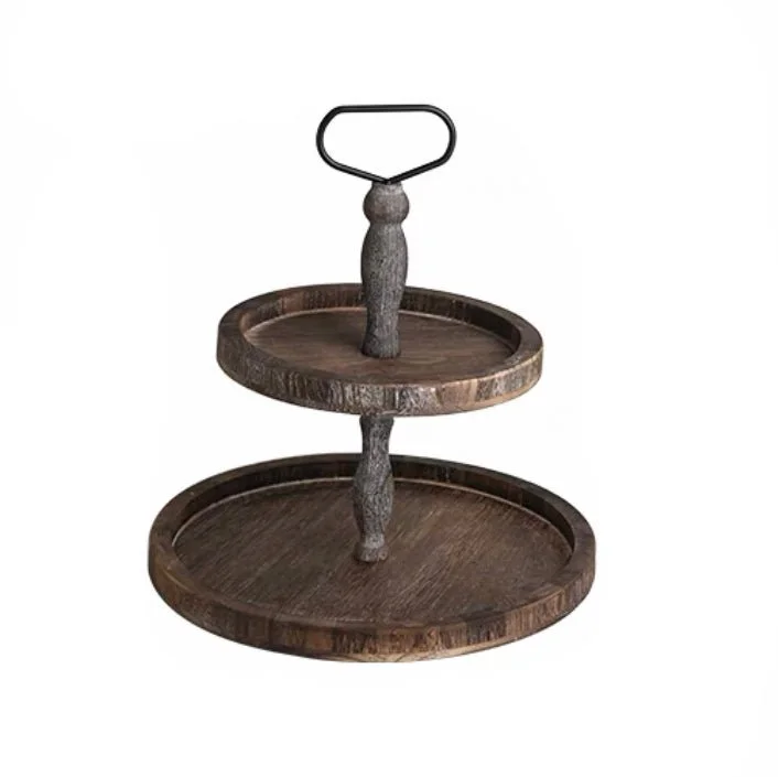 Farmhouse 2 tier round Wooden tray