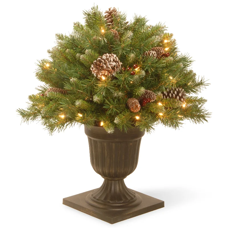 24 in. Pre-Lit Frosted Berry Porch Bush with Clear Lights