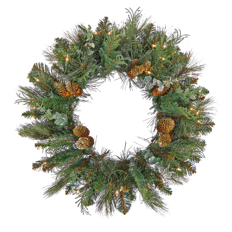 30 in. Pre-Lit North Conway Wreath with Warm White LED Lights