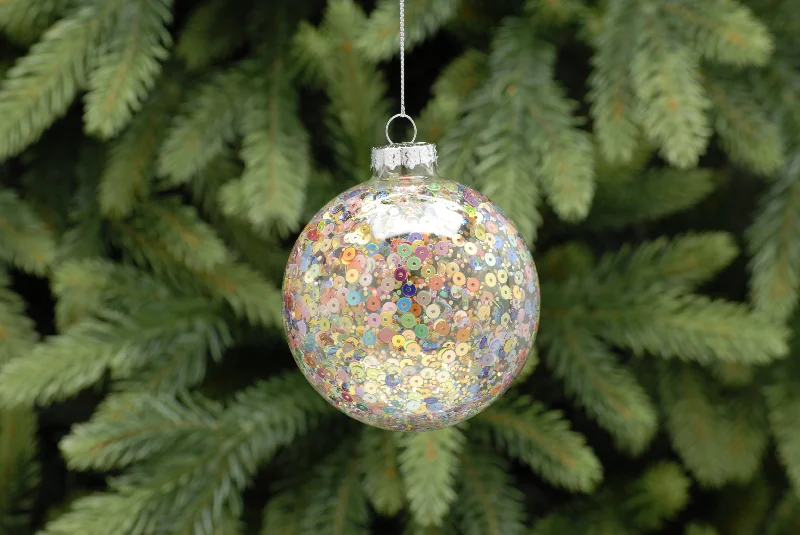 Clear with Multicolour Sequins Glass Bauble