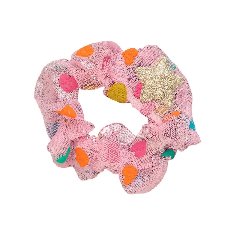 Scrunchie - Multicoloured Pink Hearts Tulle