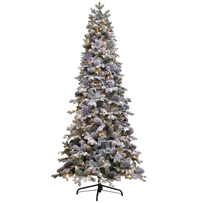 Puleo 7.5ft Pre-lit Yukon Snowy Pine Slim with Pre-lit Warm White Globe Bulbs