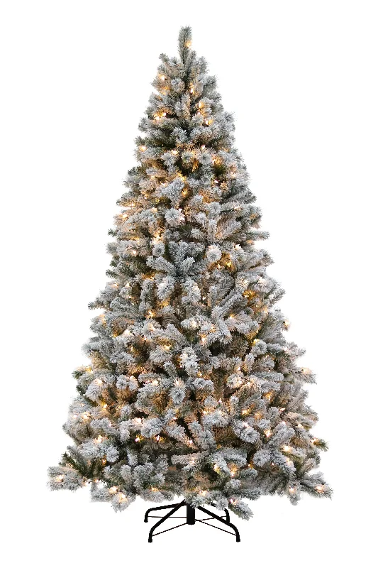 Puleo 7ft Pre-lit Brookfield Snowy Artificial Christmas Tree with 300 Dual Multi Functional Globe Lights