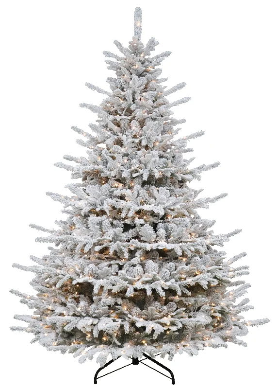 Puleo 7ft Pre-lit Kingsmere Snowy Pine Realistic Tips Artificial Christmas Tree with 900 Warm White Multi Functional Lights