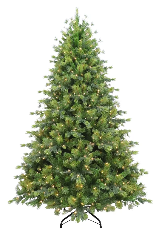 Puleo 7ft Pre-lit Vermont Spruce Realistic Tips Artificial Christmas Tree with 600 Warm White Multi Functional LED Lights